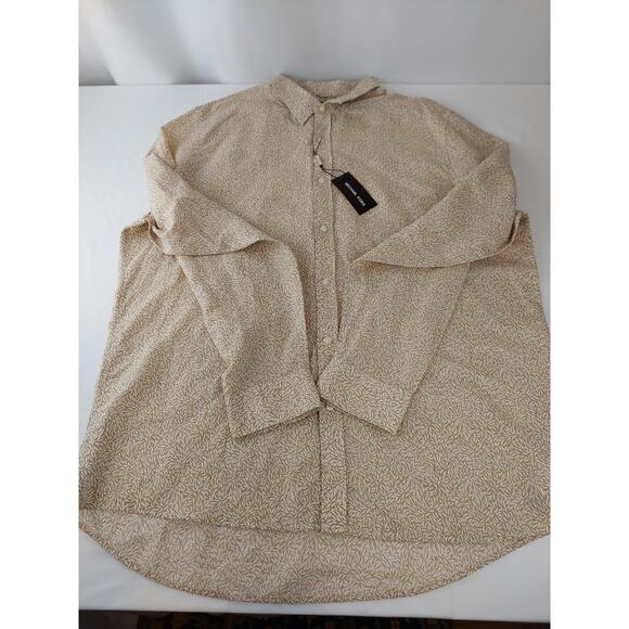 Michael Kors NWT Linen Blend Leaf Print Mens Button Up Shirt Beige XXL - Picture 3 of 8